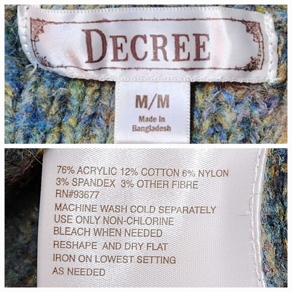 🇬🇪🔹️Decree Variegated Olive Button Front Hooded Batwing Sweater Medium - Picture 12 of 12